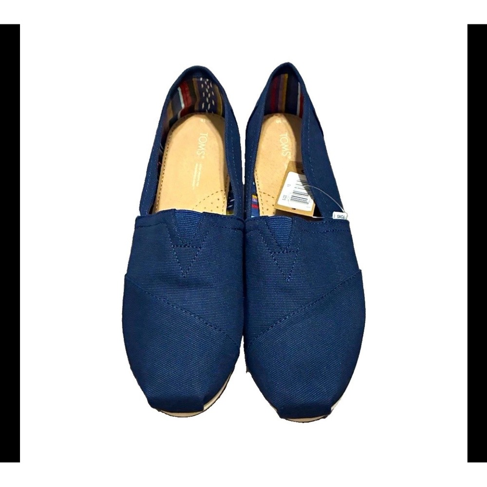 TOMS Womens Alpargata Canvas Slip On Shoes Navy Blue Flats Size 10 NEW